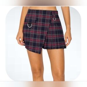 Cali 1850 Navy Blue‎ and Red Plaid Mini Skort - Large